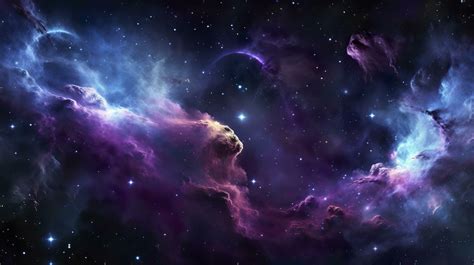 Nebula Galaxy Background With Purple Blue Outer Space. Cosmos Clouds And Beautiful Universe ...