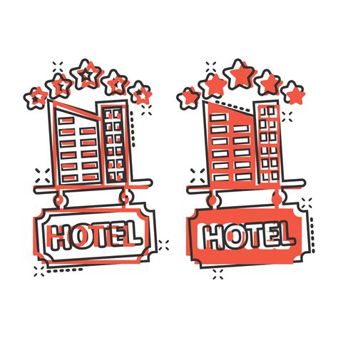 Hotel 5 stars sign icon in comic style. Inn building cartoon vector ...