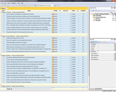 Project Summary Checklist - To Do List, Organizer, Checklist, PIM, Time and Task Management ...