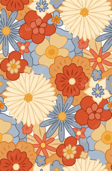 Seamless Retro Pattern With Dense Groovy Flowers Background Wallpaper ...