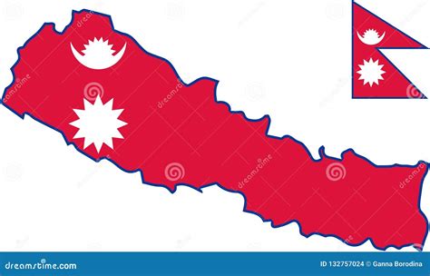 Vector Map of Nepal with Flag. Isolated, White Background Stock Vector - Illustration of ...