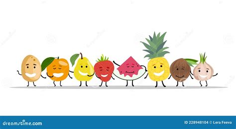 Vector Set of Cheerful Dancing Fruits and Vegetables with Faces and Limbs Stock Vector ...