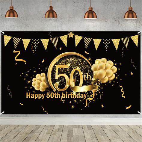 Buy 50th Birthday Black Gold Party Decoration, Extra Large Fabric Black ...