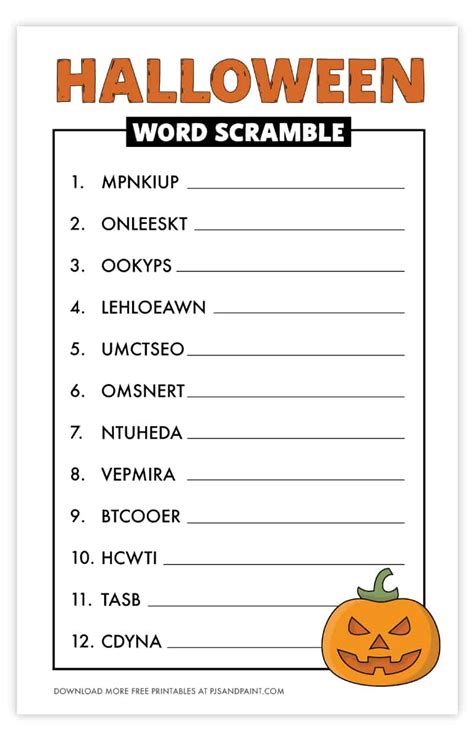 Halloween Word Scramble Printable