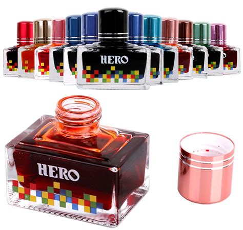 Fountain pen ink Original HERO 40ml glass bottle ink for Fountain pens 12 colors to choose Free ...