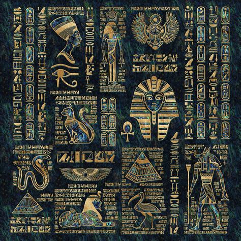 Egyptian hieroglyphs and deities -Abalone and gold Digital Art by ...