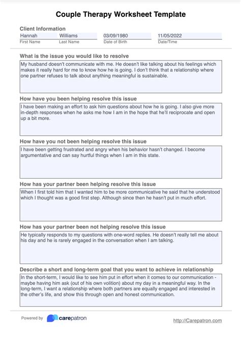 Couples Therapy Worksheet Template & Example | Free PDF Download