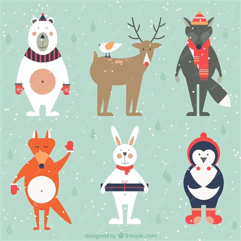 Free Vector | Lovely pack winter dressed animal