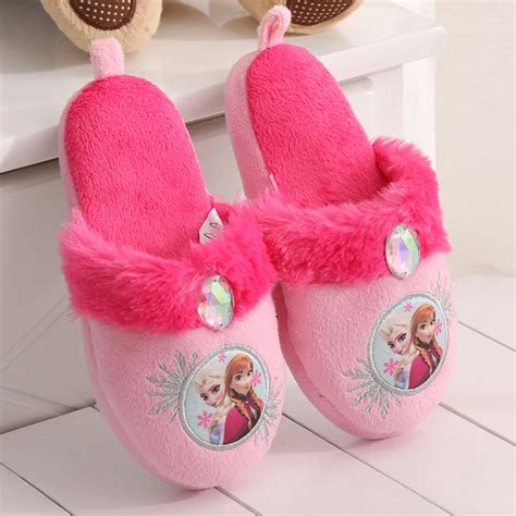 2017 fashion Walker Children Slippers Winter Kids House Shoes Elsa Anna Slippers flat Shoe warm ...