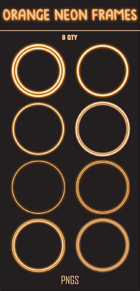 8 Neon Orange Frames Clip Art Simple Geometric Circle Glowing Header ...