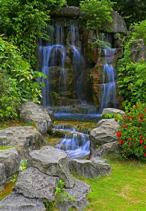 Waterfall in Tropical Zen Garden Stock Photo - Image of natural ...