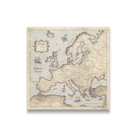 Europe Travel Map Poster: Rustic Vintage — Conquest Maps LLC