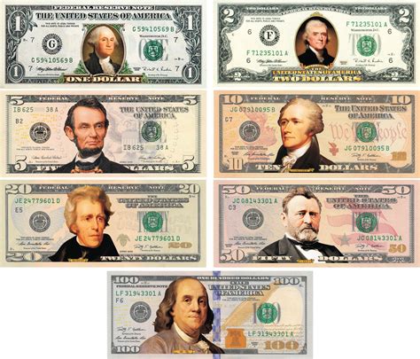 * Set of all 7 * COLORIZED 2-SIDED U.S. Bills Currency $1/$2/$5/$10/$20/$50/$100 | eBay ...