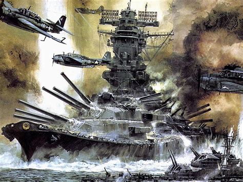 Battleship and war planes painting, World War II, Yamato, battleships, war HD wallpaper ...