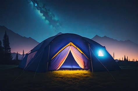 Premium AI Image | Camping tent at night aurora stary sky ai generative