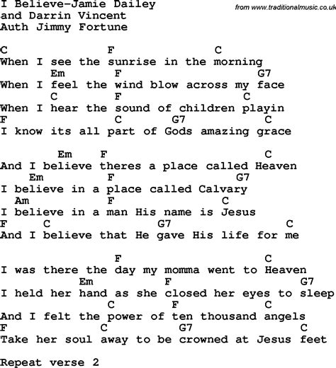 Country, Southern and Bluegrass Gospel Song I Believe-Jamie Dailey Lyrics with chords