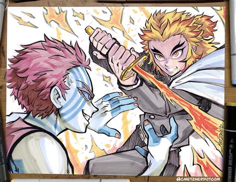 Here’s my drawing of Rengoku vs Akaza! : r/KimetsuNoYaiba