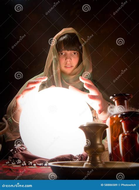 Fortune Telling with a Crystal Ball Stock Image - Image of magician ...