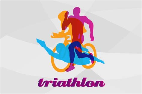 Triathlon logo design. Vector figures triathletes (1219821)