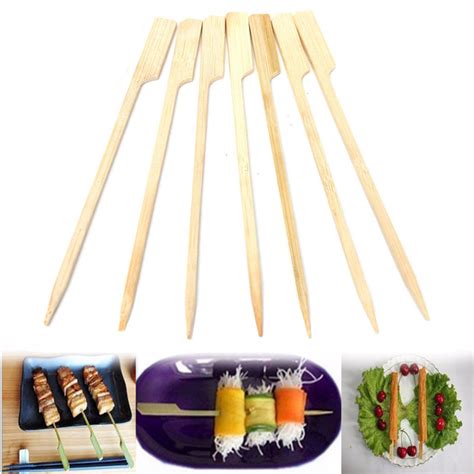 30Pcs 20cm BBQ Bamboo Skewers Wooden Grill Sticks Meat Food Long ...