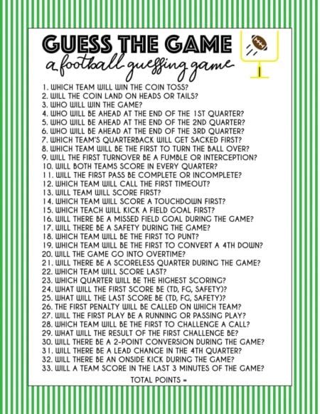 Free Printable Super Bowl Guessing Game - Play Party Plan