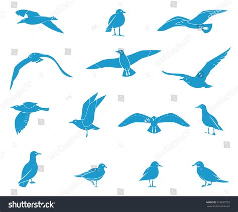 Silhouettes Flying Seagulls Vector Collection Bird Stock Vector (Royalty Free) 519699703 ...