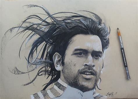 Charcoal sketch of M S Dhoni : r/Cricket