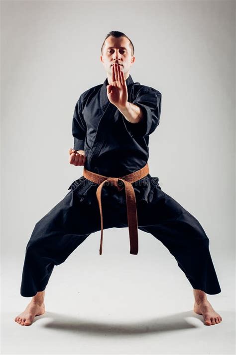 Young Male With Orange Belt Karate Fighter Training Stock Photo - Image ...