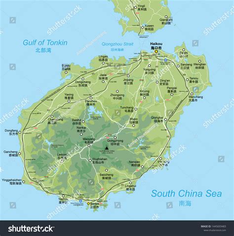 Physical Map Hainan Island Transportation Cities Stock Vector (Royalty ...