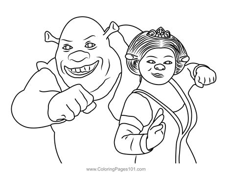 Cute Couple Shrek And Princess Fiona Coloring Page for Kids - Free Shrek the Third Printable ...