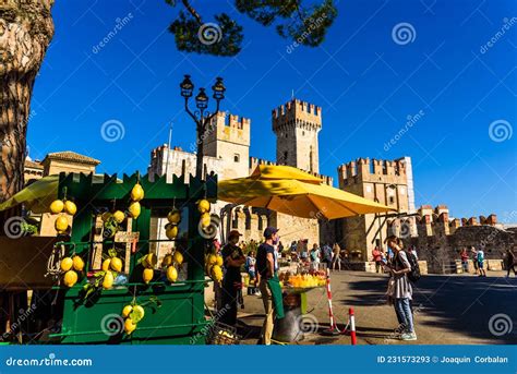 Sirmione, Italy - September 20, 2021: Esplanade at the Entrance To Sirmione Castle, a Street ...