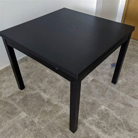 Extendable black dinning table (IKEA, Bjursta, brown-black), Furniture, Tables & Chairs on Carousell