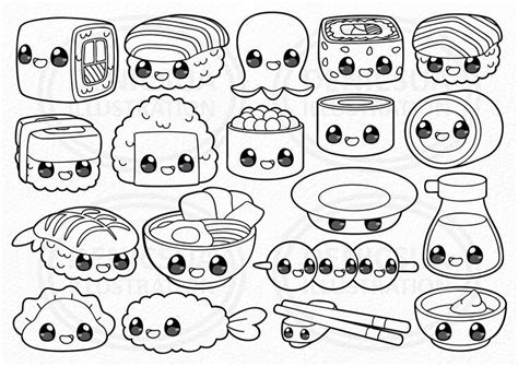 Kawaii Sushi Clipart, Japanese Food Vector, Kawaii Sushi Party, Sushi Family Illus, Digital ...