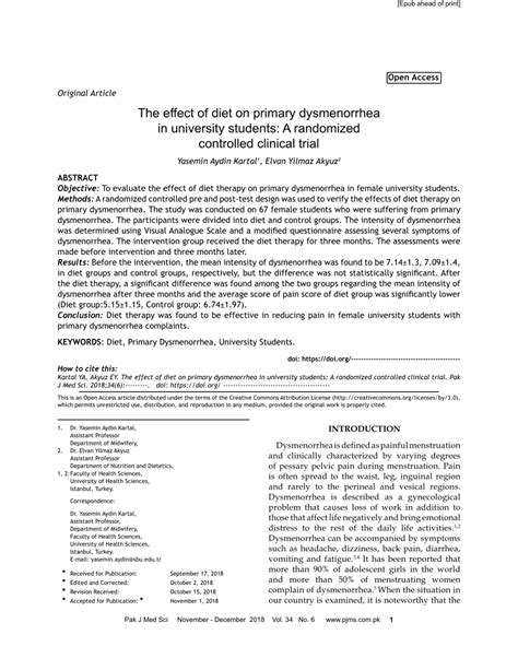 (PDF) The effect of diet on primary dysmenorrhea in university students ...