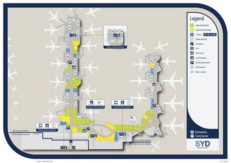 Sydney Airport Map Terminal2 Domestic Concourse | Airport map, Sydney ...