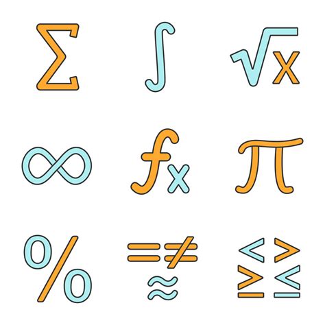 Mathematics color icons set. Math symbols. Algebra. Isolated vector illustrations 4620296 Vector ...