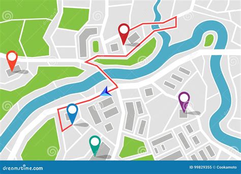 Mapa Con La Ruta Y Los Indicadores De Los Gps Ilustración del Vector - Ilustración de transporte ...