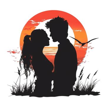 Cute Couple With Sunset Silhouette, Beautiful, Black, Boy PNG ...