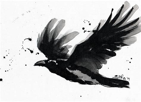 A flying raven Drawing by Silja Erg - Pixels