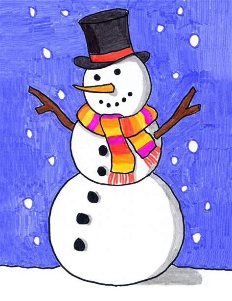 Easy How to Draw a Snowman Tutorial Video and Coloring Page