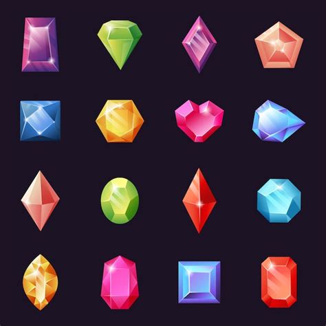 Premium Vector | Crystal game precious gems Ice shiny diamond pieces Glass stone prism Emerald ...