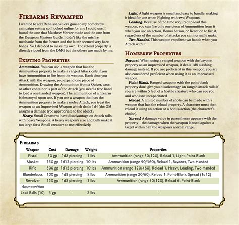 Revamped Firearm rules for DnD 5e. Perfect for Renaissance themed ...