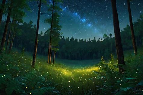 Premium AI Image | Fireflies in the Night Forest