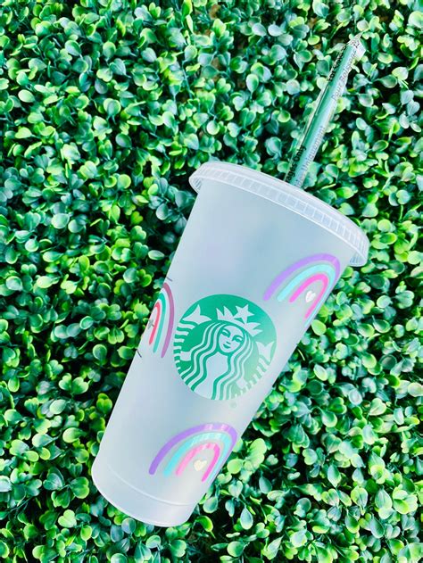 Rainbow Starbucks Cup Boho Rainbow Cup Pastel Rainbow Cup | Etsy