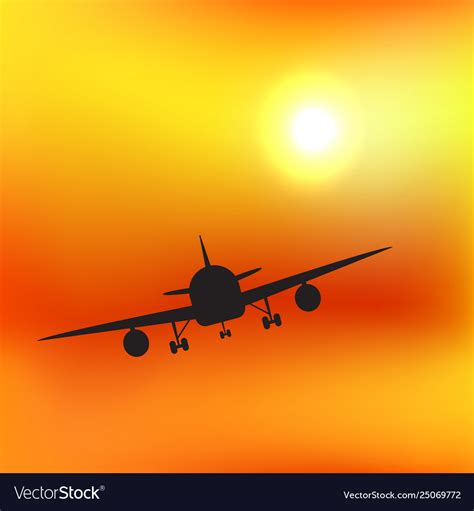 Air plane silhouette in sunset sky Royalty Free Vector Image