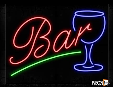 Bar With Green Line And Glass Neon Sign | NeonSign.com