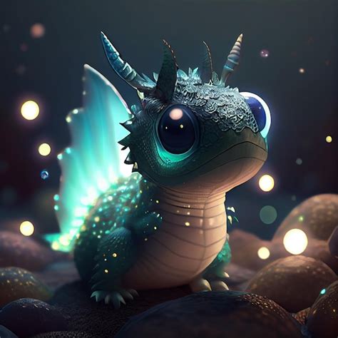 Premium AI Image | A dragon with blue wings and blue wings sits on rocks.