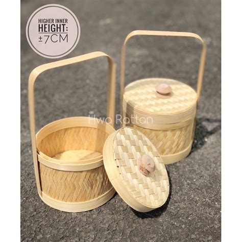 Bakul kuih buluh Afternoon tea bamboo tiffin with handle & cover Rantang Bakul anyaman buluh ...