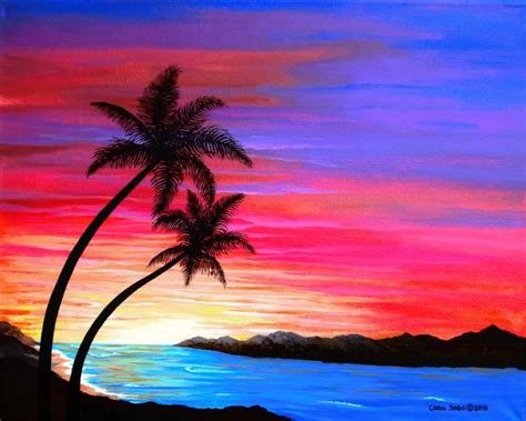 Tropical Sunset Painting | Sunset painting, Sunset painting acrylic, Seascape paintings