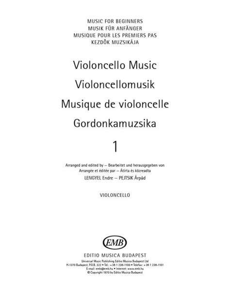 VIOLONCELLO MUSIC for Beginners - violoncello part / Transcribed and edited by Lengyel Endre ...